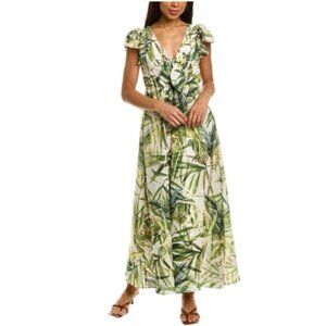 Taylor Green White Floral Palms Maxi Dress Short Sleeve Flowy 22W NWT